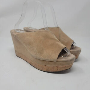 Diane Von Furstenberg Platform Wedge Slide Sandals Women's Size 9 M Tan Suede